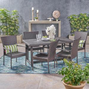 Christopher Knight Home Cain Outdoor 7 Piece Wicker Dining Set, Multibrown