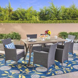 Christopher Knight Home Carlos Outdoor 7 Piece Wood and Wicker Dining Set, Gray Finish/Gray