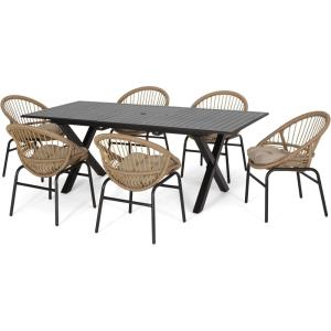 Christopher Knight Home Coniston Dining Set, Light Brown + Beige + Black