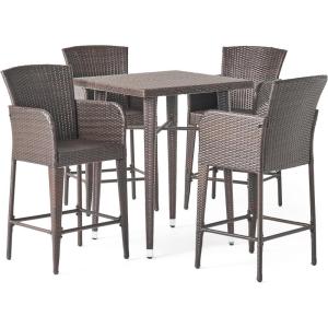 Christopher Knight Home Landis Outdoor 5 Piece Multi-Brown Wicker Bar Set