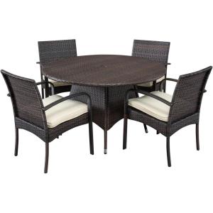 Christopher Knight Home Outdoor 5 Piece Multi-Brown Wicker Dining Set with Cushion