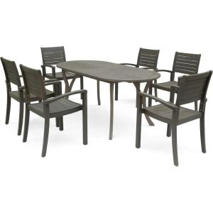 Christopher Knight Home Powell Outdoor 6-Seater Oval Acacia Wood Dining Set, Gray Finish