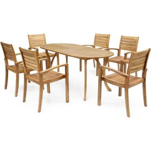 Christopher Knight Home Powell Outdoor 6-Seater Oval Acacia Wood Dining Set, Teak Finish