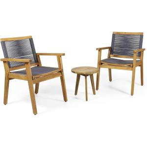 Christopher Knight Home Tracy Outdoor 3 Piece Acacia Wood Chat Set, Teak, Natural, and Dark Gray