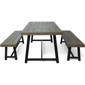 Christopher Knight Home Weir Outdoor Acacia Wood Picnic Set, Gray Finish and Black