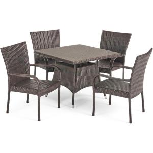 Christopher Knight Home Wesley Outdoor Wicker Dining Set, 5-Pcs Set, Multibrown