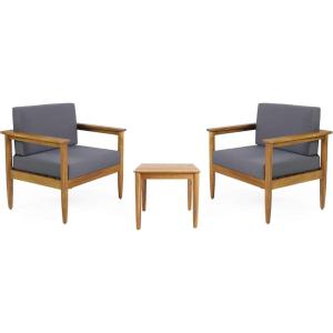 Eudora Outdoor Acacia Wood 2 Seater Chat Set, Teak and Dark Gray