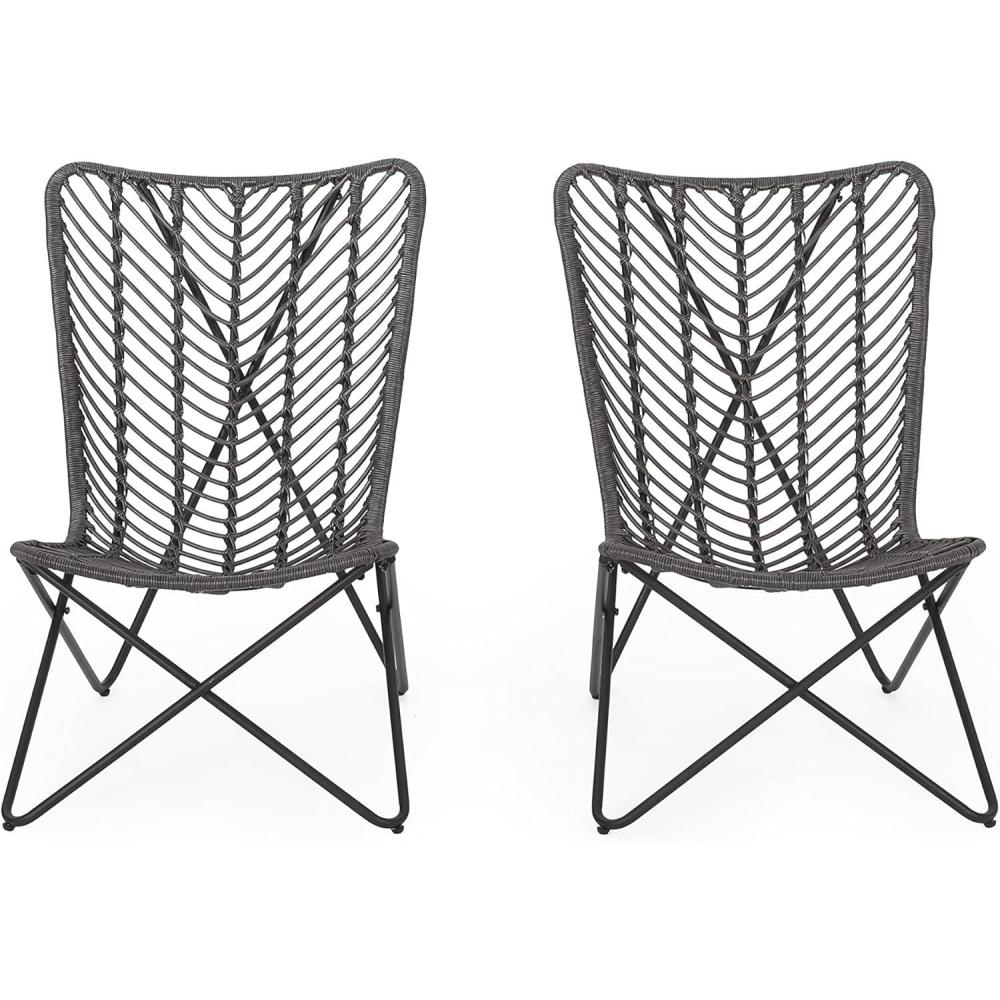 image:imageChristopher Knight Home Galtin Outdoor Accent Chairs  Wicker  GrayBlack Set of 2