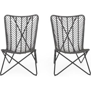 Christopher Knight Home Galtin Outdoor Accent Chairs – Wicker – Gray/Black (Set of 2)