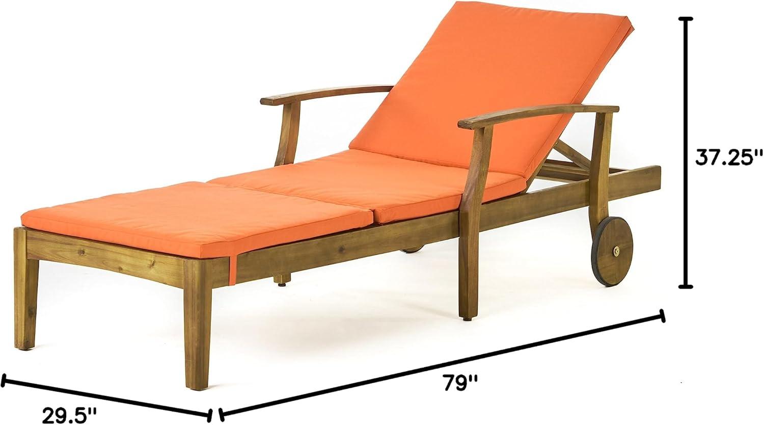 image:imageChristopher Knight Home Perla Outdoor Chaise Lounge with Water Resistant Cushion Teak Finish Orange