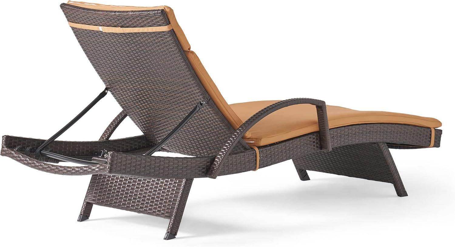 image:imageChristopher Knight Home Salem Outdoor Wicker Adjustable Chaise Lounge with Arms with Cushion Multibrown Caramel