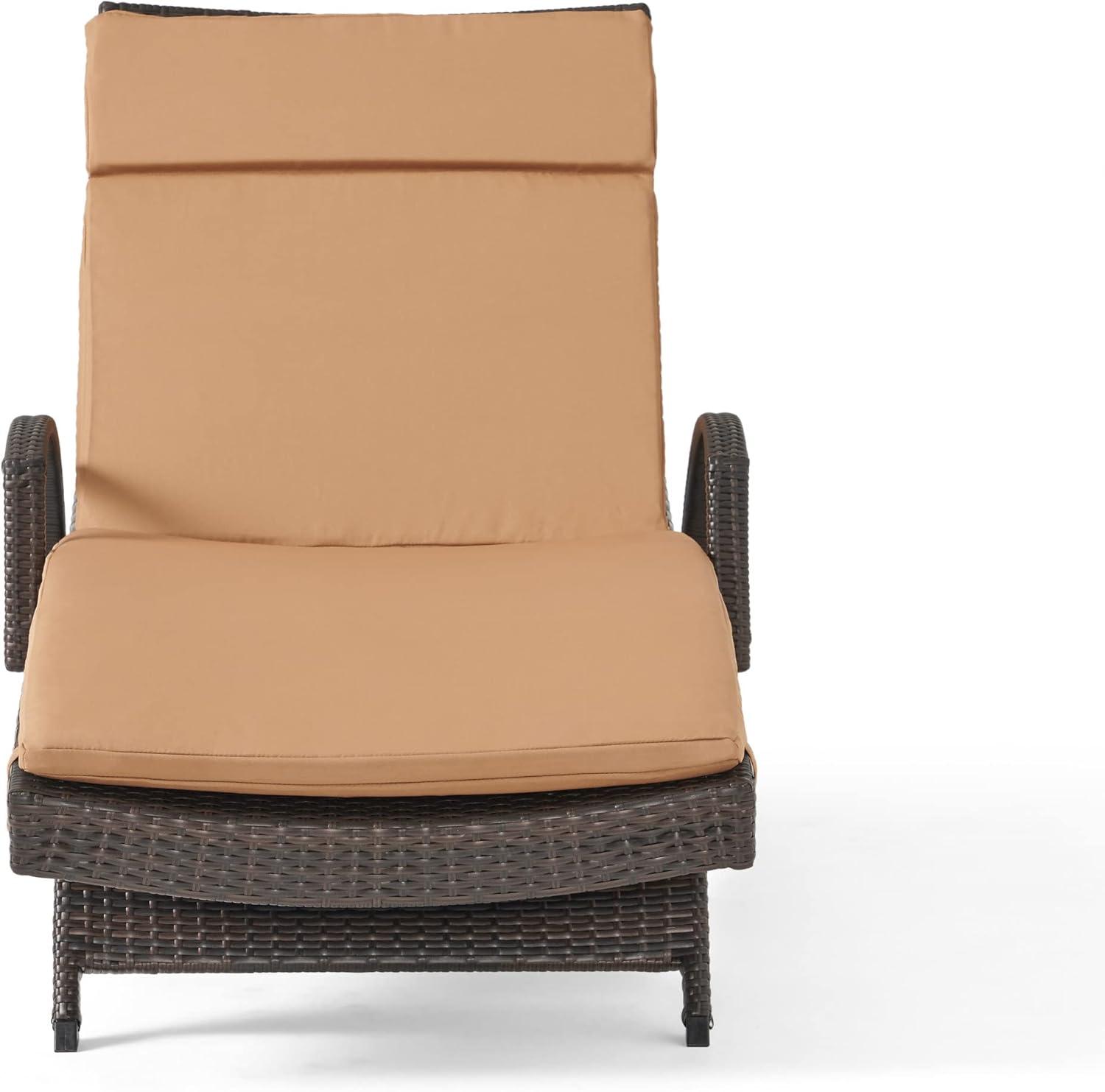 image:imageChristopher Knight Home Salem Outdoor Wicker Adjustable Chaise Lounge with Arms with Cushion Multibrown Caramel