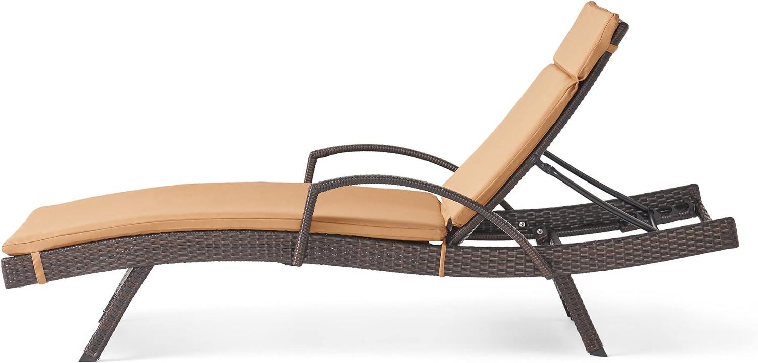 image:imageChristopher Knight Home Salem Outdoor Wicker Adjustable Chaise Lounge with Arms with Cushion Multibrown Caramel