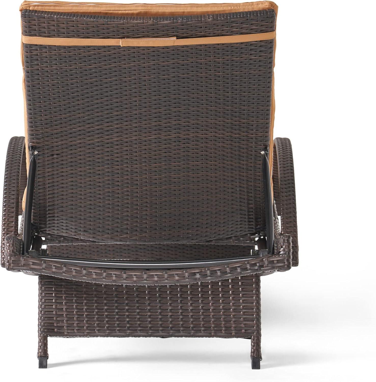 image:imageChristopher Knight Home Salem Outdoor Wicker Adjustable Chaise Lounge with Arms with Cushion Multibrown Caramel