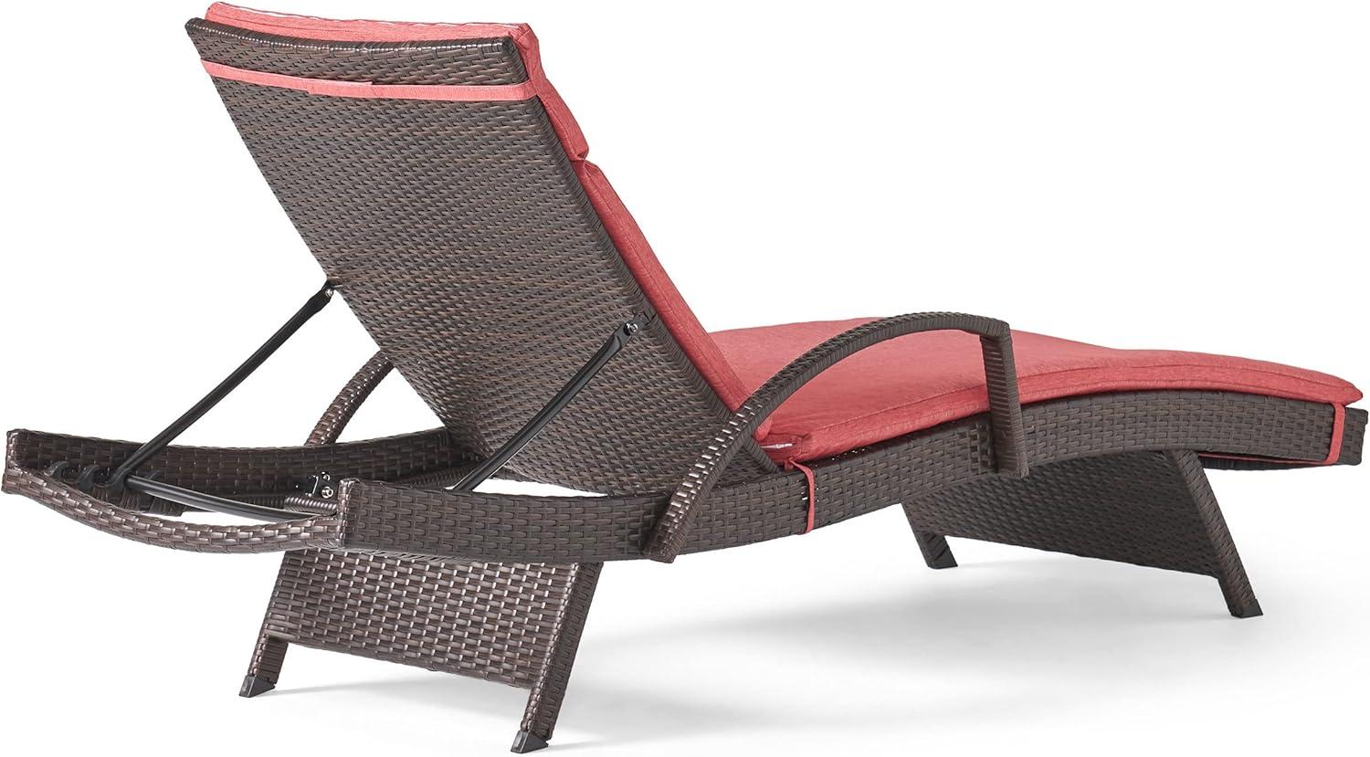 image:imageChristopher Knight Home Salem Outdoor Wicker Adjustable Chaise Lounge with Arms with Cushion Multibrown Red