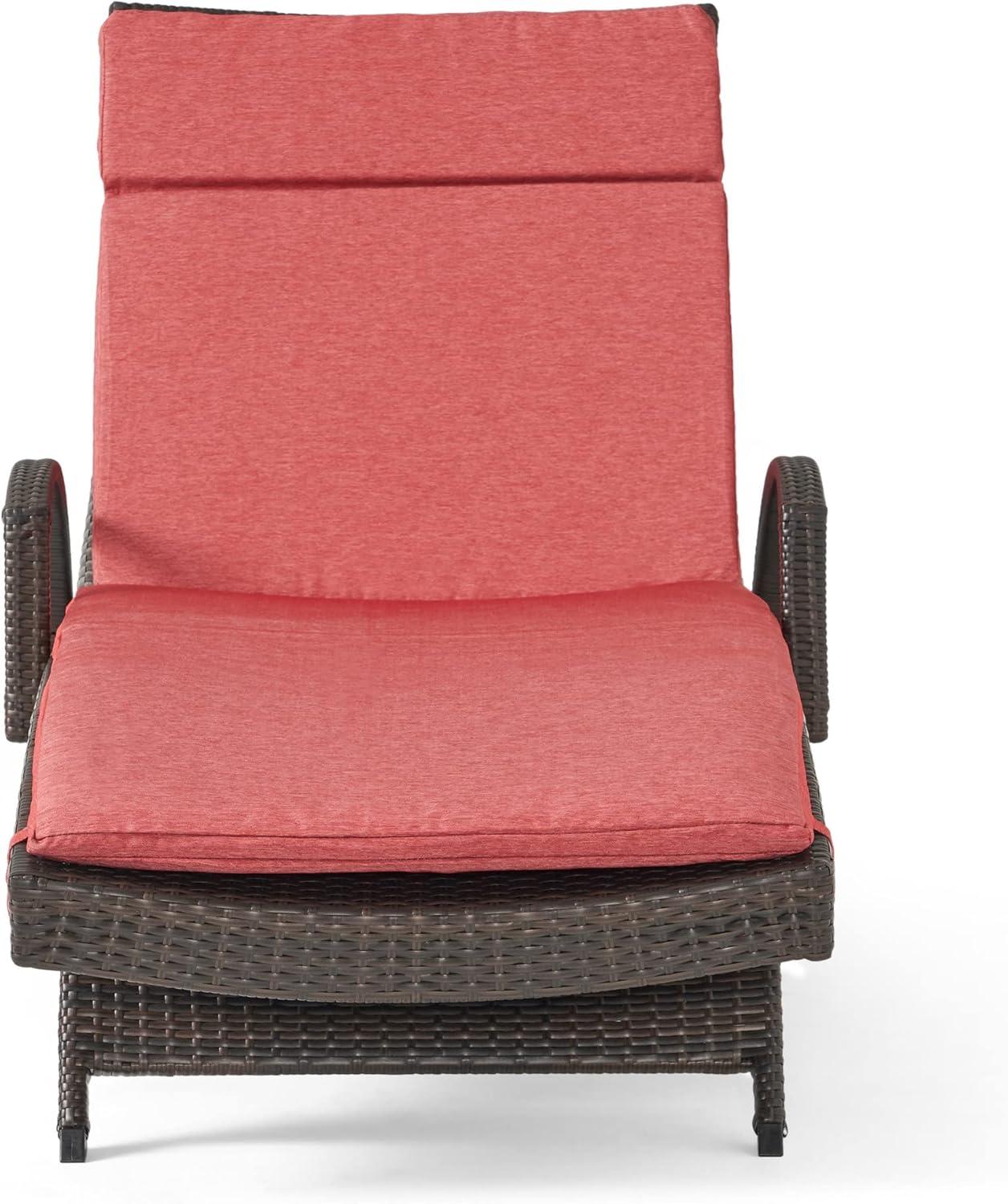 image:imageChristopher Knight Home Salem Outdoor Wicker Adjustable Chaise Lounge with Arms with Cushion Multibrown Red
