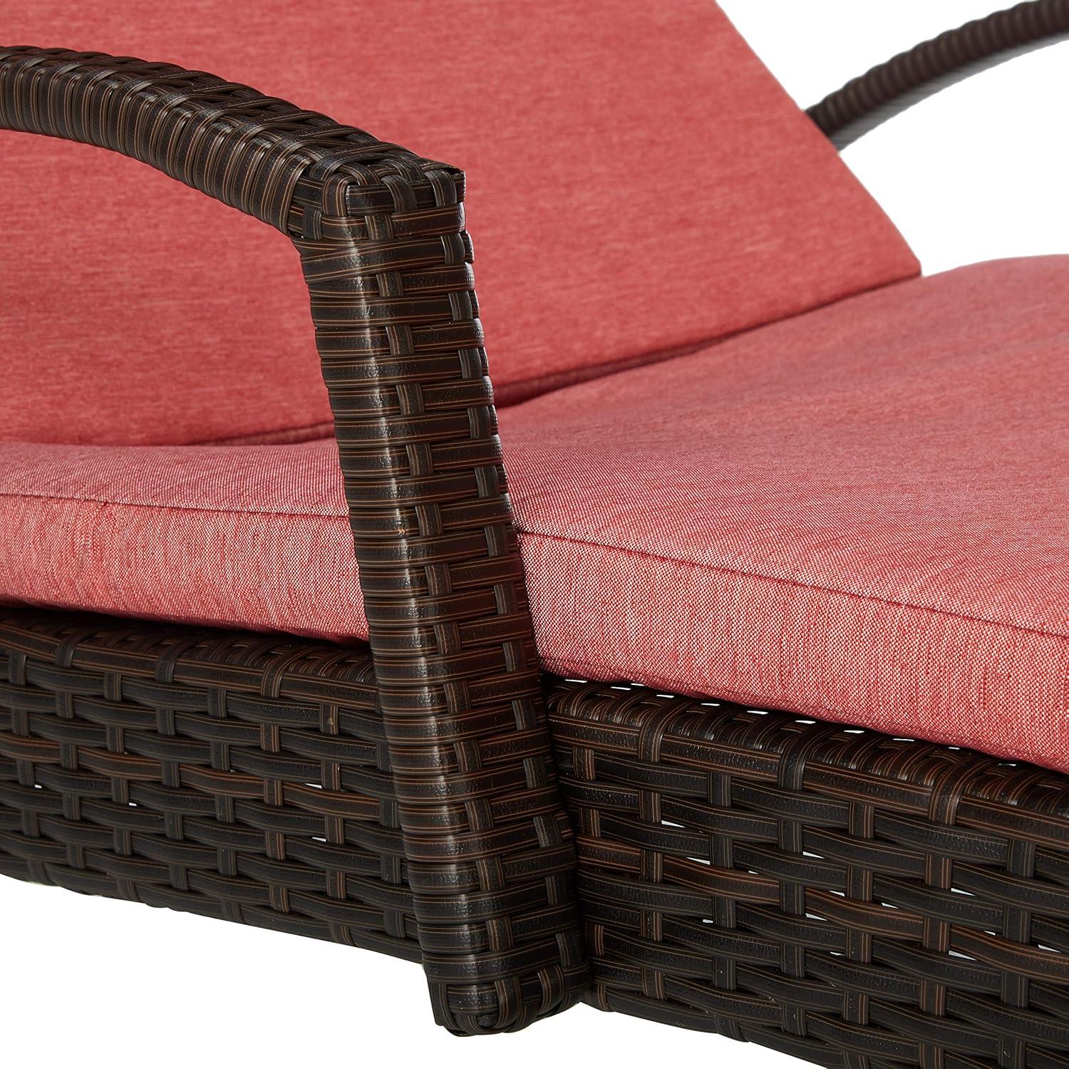 image:imageChristopher Knight Home Salem Outdoor Wicker Adjustable Chaise Lounge with Arms with Cushion Multibrown Red