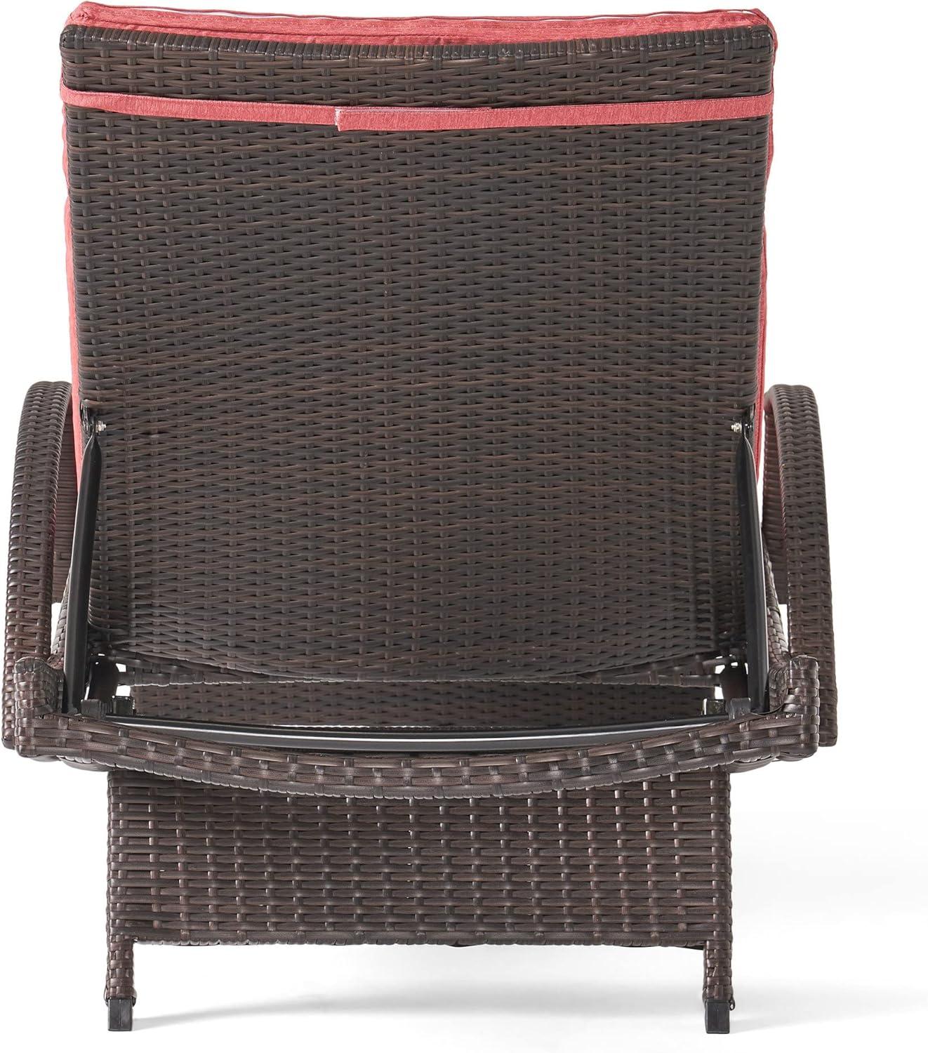 image:imageChristopher Knight Home Salem Outdoor Wicker Adjustable Chaise Lounge with Arms with Cushion Multibrown Red