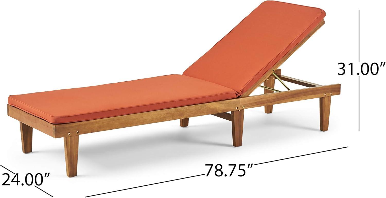 image:imageChristopher Knight Home Warner Outdoor Acacia Wood 3 Piece Chaise Lounge Set Teak Finish CreamRust Orange