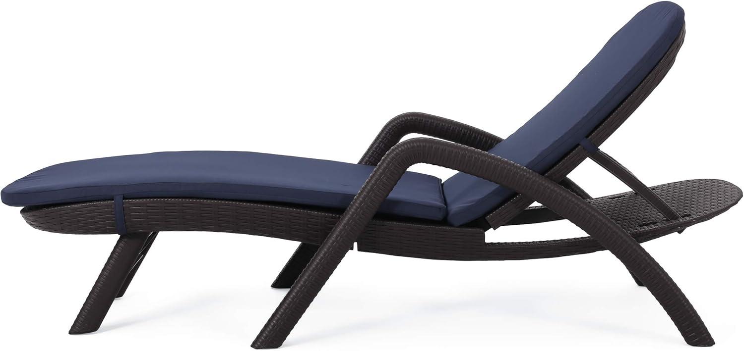 image:imageJoseph Outdoor Faux Wicker Chaise Lounges with Cushion Set of 2 Dark Brown and Navy BlueDark Brown Navy Blue