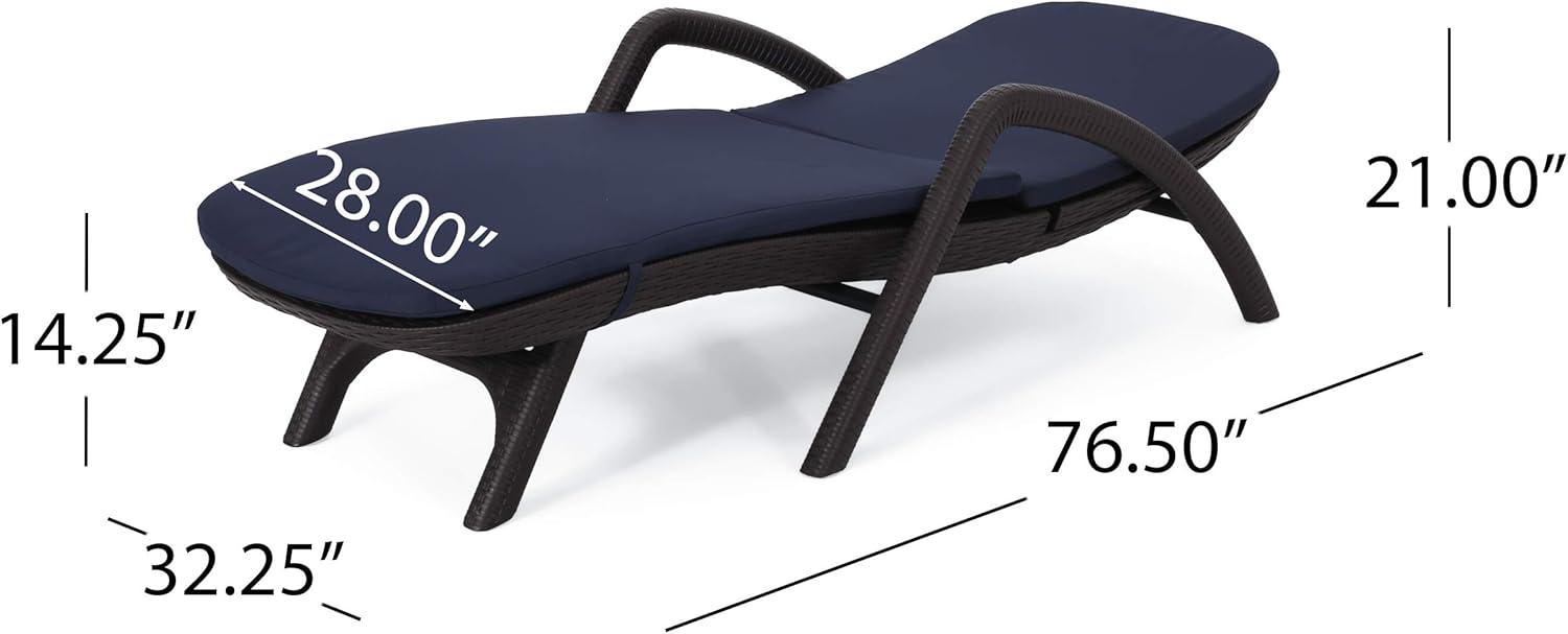 image:imageJoseph Outdoor Faux Wicker Chaise Lounges with Cushion Set of 2 Dark Brown and Navy BlueDark Brown Navy Blue