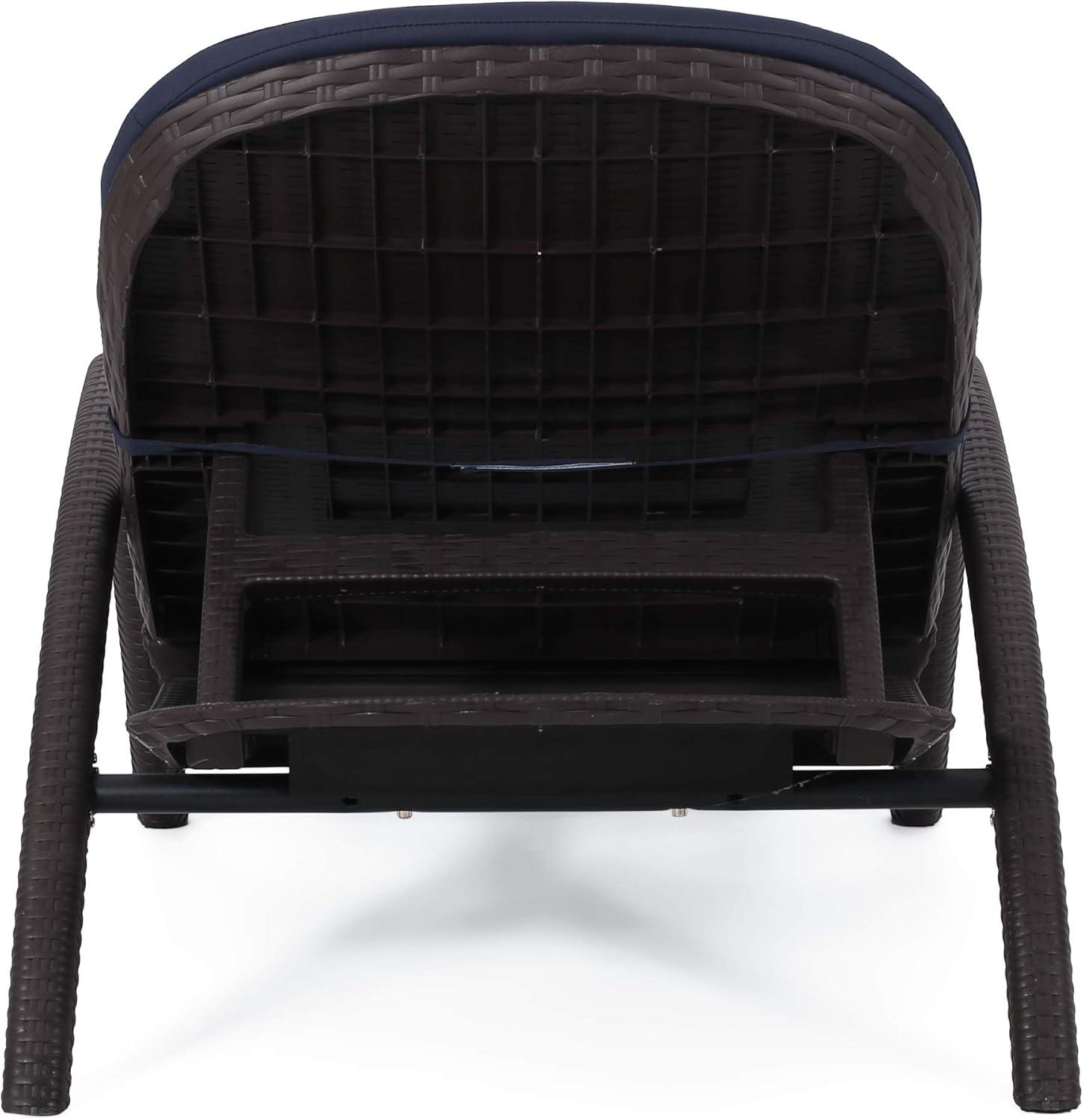 image:imageJoseph Outdoor Faux Wicker Chaise Lounges with Cushion Set of 2 Dark Brown and Navy BlueDark Brown Navy Blue