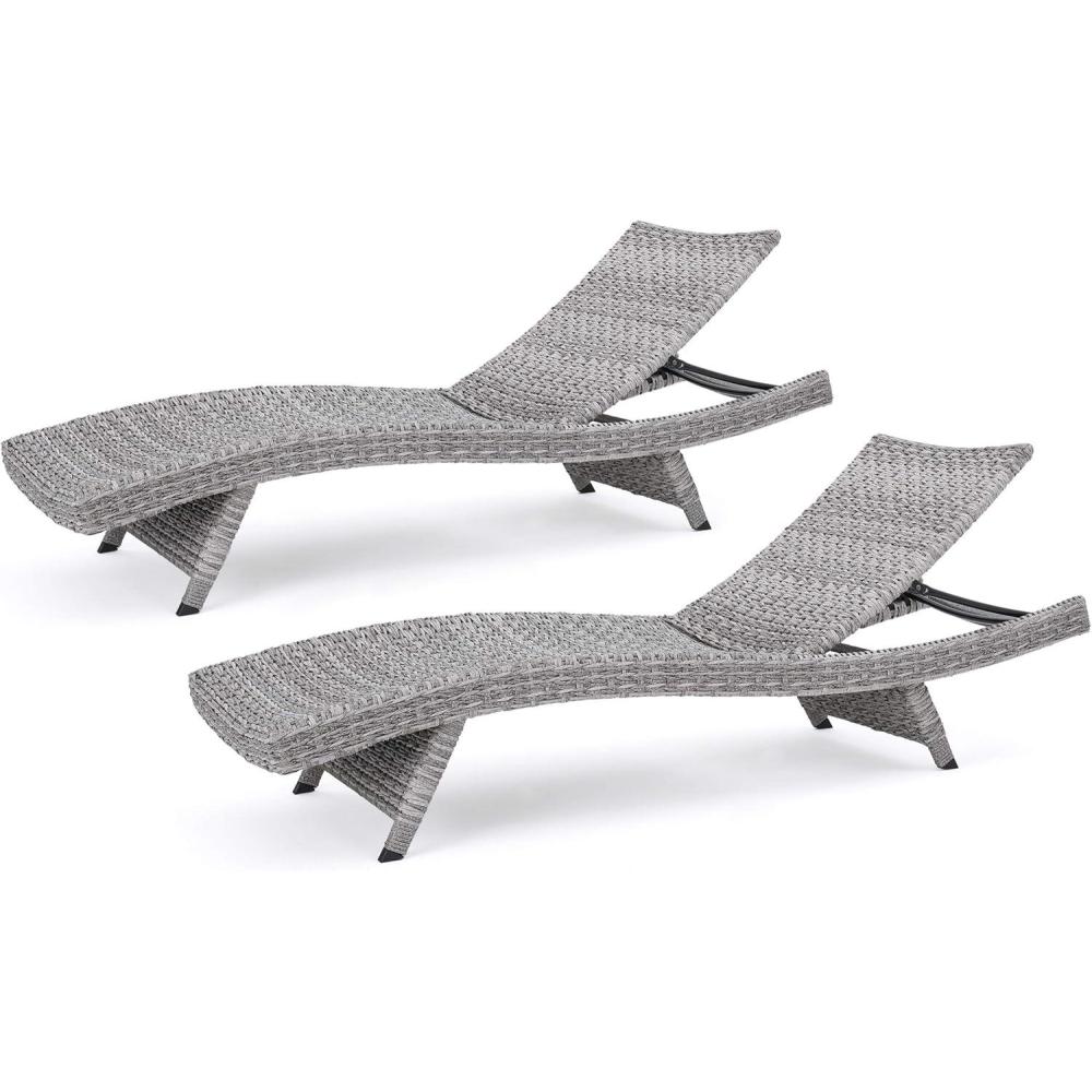 image:imageChristopher Knight Home Crete Outdoor Wicker Chaise Lounges 2Pcs Set Grey