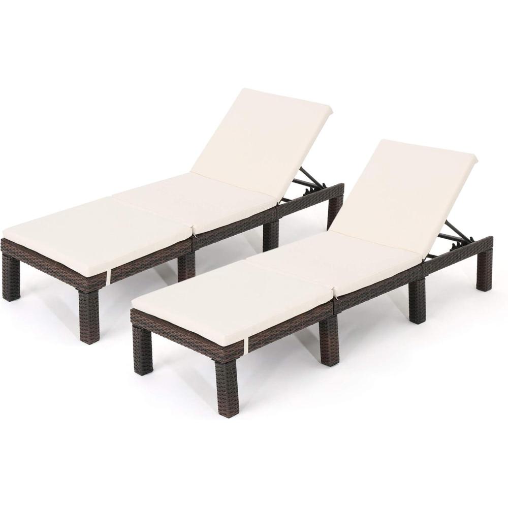 image:imageChristopher Knight Home Jamaica Outdoor Wicker Chaise Lounge with Water Resistant Cushion 2Pcs Set Multibrown  Cream