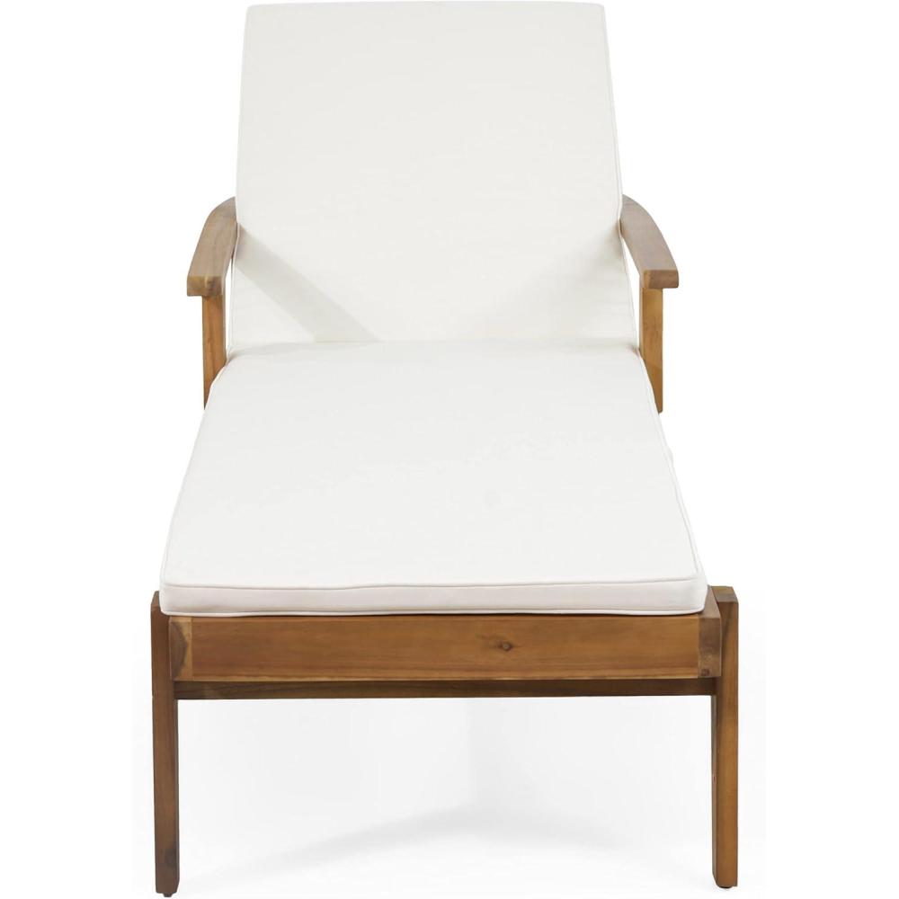 image:imageChristopher Knight Home Jason Outdoor Chaise Lounge with Water Resistant Cushion  Acacia Wood  TeakOrangeTeak Finish  Yellow  Cream
