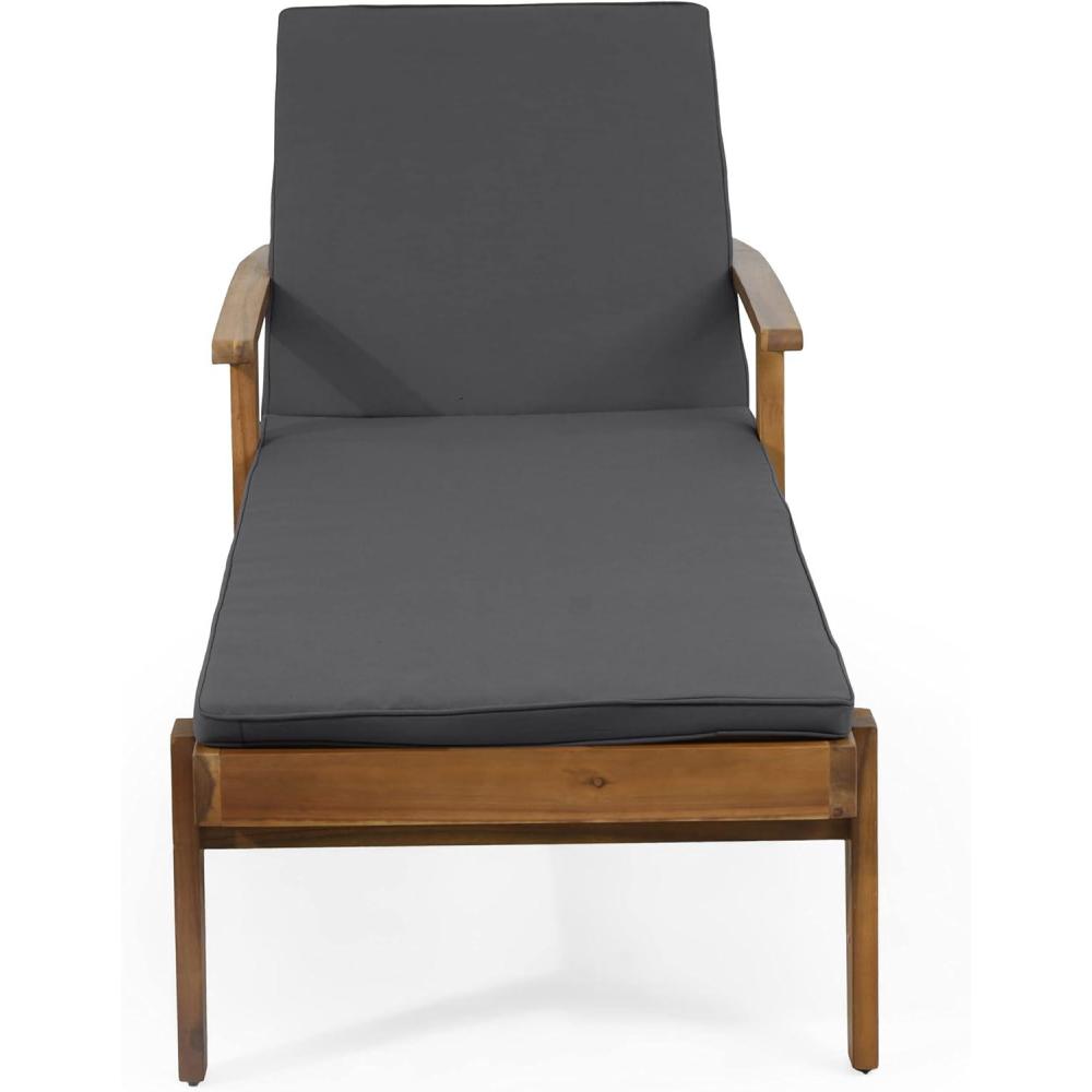 image:imageChristopher Knight Home Jason Outdoor Chaise Lounge with Water Resistant Cushion  Acacia Wood  TeakOrangeTeak Finish  Yellow  Dark Gray