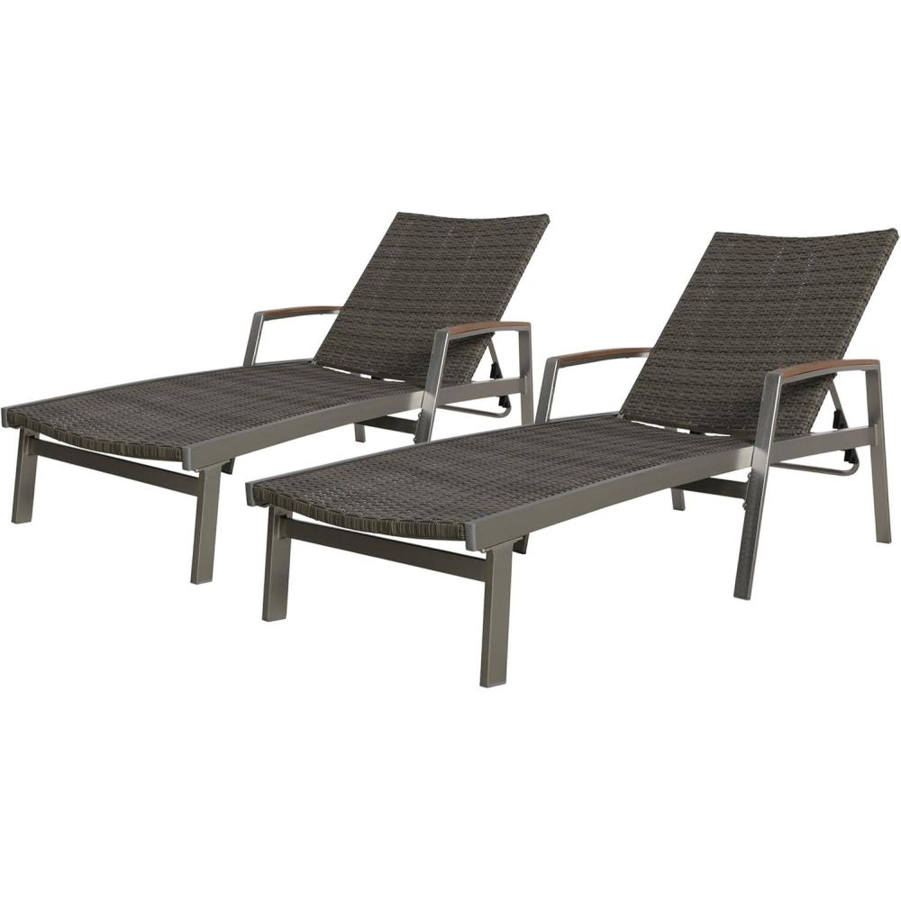 image:imageChristopher Knight Home Joy Outdoor Wicker and Aluminum Chaise Lounges Set of 2 Gray Finish