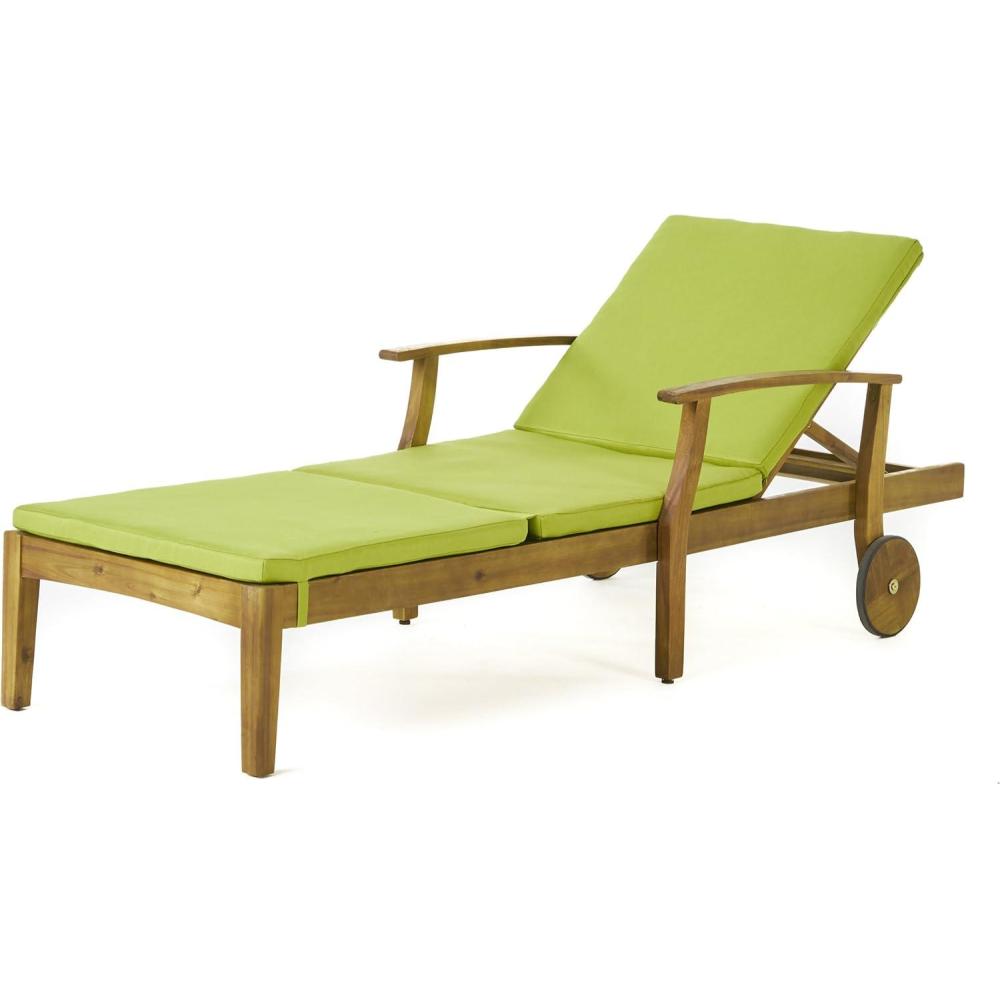 image:imageChristopher Knight Home Perla Outdoor Chaise Lounge with Water Resistant Cushion Teak Finish Green