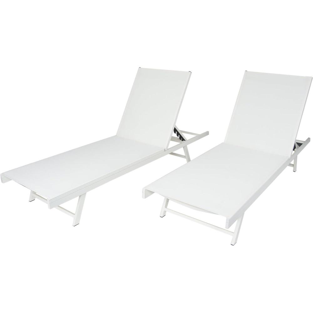 image:imageChristopher Knight Home Salton Outdoor Aluminum and Mesh Chaise Lounge Set 2Pcs Set White  White