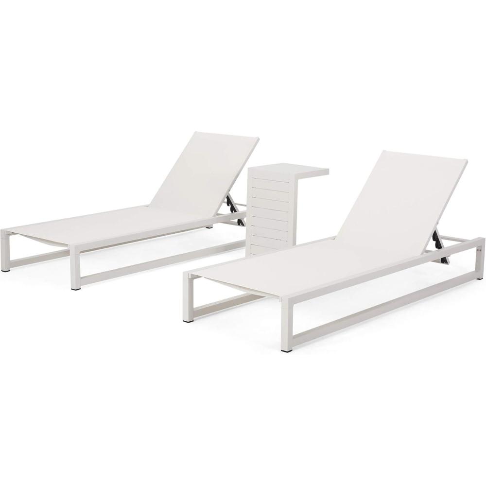 image:imageJerome Outdoor Aluminum Chaise Lounge Set with CShaped End Table WhiteWhite