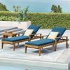 Christopher Knight Home Jason Outdoor Chaise Lounge with Water Resistant Cushion – Acacia Wood – Teak/Orange (Set of 2)(Teak Finish + Yellow + Blue)