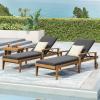Christopher Knight Home Jason Outdoor Chaise Lounge with Water Resistant Cushion – Acacia Wood – Teak/Orange (Set of 2)(Teak Finish + Yellow + Dark Gray)