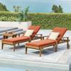 Christopher Knight Home Jason Outdoor Chaise Lounge with Water Resistant Cushion – Acacia Wood – Teak/Orange (Set of 2)(Teak Finish + Yellow + Orange)