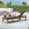Christopher Knight Home Jason Outdoor Chaise Lounge with Water Resistant Cushion – Acacia Wood – Teak/Orange(Teak Finish + Yellow + Dark Gray)