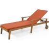 Christopher Knight Home Jason Outdoor Chaise Lounge with Water Resistant Cushion – Acacia Wood – Teak/Orange(Teak Finish + Yellow + Orange)
