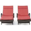 Christopher Knight Home Salem Outdoor Wicker Adjustable Chaise Lounges with Arms, with Cushions, 2-Pcs Set, Multibrown / Red