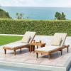 Christopher Knight Home Warner Outdoor Acacia Wood 3 Piece Chaise Lounge Set, Teak Finish, Cream(Cream)