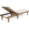 Christopher Knight Home Warner Outdoor Acacia Wood 3 Piece Chaise Lounge Set, Teak Finish, Cream(Cream)