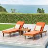 Christopher Knight Home Warner Outdoor Acacia Wood 3 Piece Chaise Lounge Set, Teak Finish, Cream(Rust Orange)