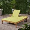 GDFStudio Samantha Double Chaise Lounge for Yard and Patio, Acacia Wood Frame, Teak Finish with Green Cushions, (307567)(Teak Finish + Green)