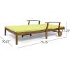GDFStudio Samantha Double Chaise Lounge for Yard and Patio, Acacia Wood Frame, Teak Finish with Green Cushions, (307567)(Teak Finish + Green)