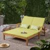 GDFStudio Samantha Double Chaise Lounge for Yard and Patio, Acacia Wood Frame, Teak Finish with Green Cushions, (307567)(Teak Finish + Green)