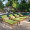 Great Deal Furniture Daisy Outdoor Teak Finish Chaise Lounge with Green Water Resistant Cushion (Set of 4),303882(Teak Finish + Green)