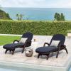 Joseph Outdoor Faux Wicker Chaise Lounges with Cushion (Set of 2), Dark Brown and Navy Blue(Dark Brown + Navy Blue)