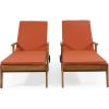 Christopher Knight Home Jason Outdoor Chaise Lounge with Water Resistant Cushion – Acacia Wood – Teak/Orange (Set of 2)(Teak Finish + Yellow + Orange)