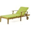 Christopher Knight Home Perla Outdoor Chaise Lounge with Water Resistant Cushion, Teak Finish / Green